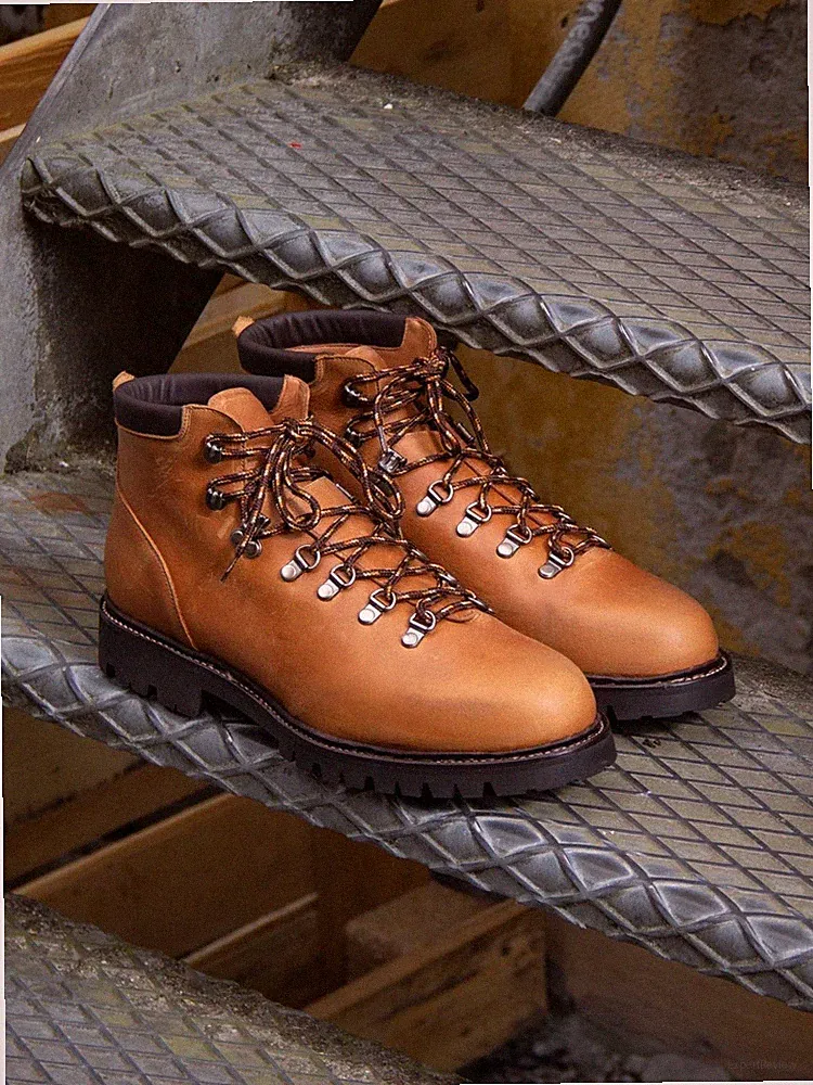 Handmade Men’s Leather Hiking Boots Brown Mountain Trekking Boots Rugged Outdoor